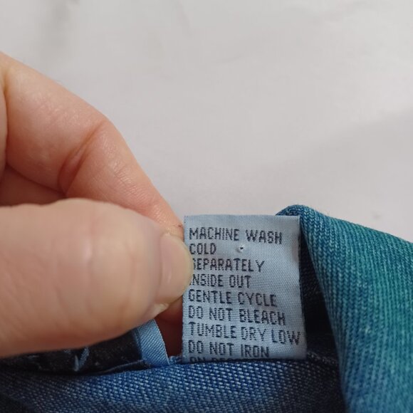 Keren Hart Denim Jacket Blazer Tie dye Airbrush Beaded Applique Relaxed Size M - Picture 6 of 8